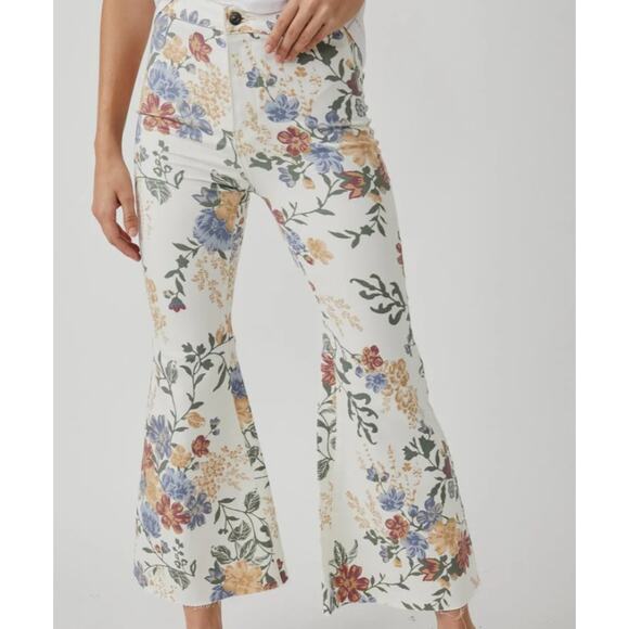 Free People Youthquake Crop Flare Jeans Ivory Combo Size 28 - Picture 1 of 7